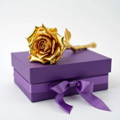Golden Rose in Purple Box