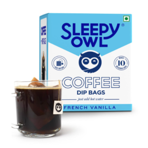 Sleepy Owl Coffee French Vanilla Coffee Dip Bags | Hot Brew Coffee |5 Minute Brew - No Equipment Required | 100% Arabica Beans | Set of 10 Bags - Makes 10 Cups…