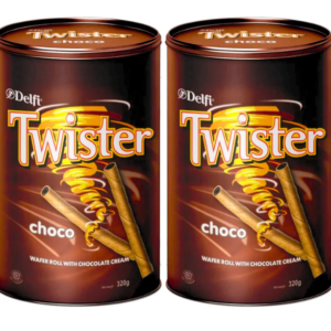Delfi Twister Chocolate Wafer Roll Chocolate Cream Smooth Delicious Wafer Pack of 2x320g Tin (Imported Malaysia)
